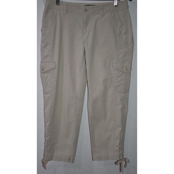 Eddie Bauer Pants - Eddie Bauer Womens 4 Khaki Cargo Capri Pants Drawstring Cuffs Stretch Cotton